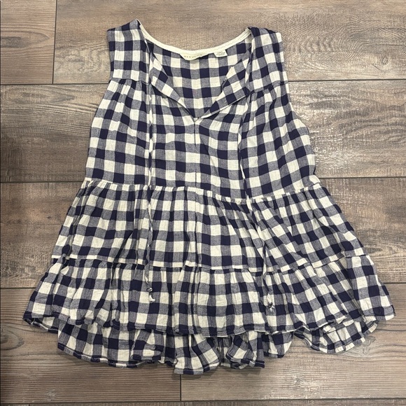 Anthropologie 11-1 Tylho Navy Blue And Ivory Gingham Swing Top - Picture 3 of 5